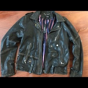 DIESEL Decorated Leather Jacket Biker Style, XL